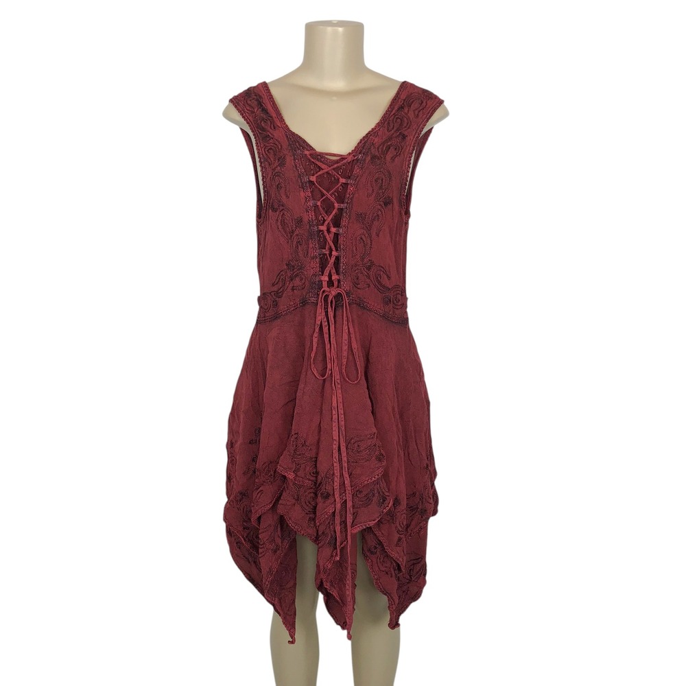 Vintage My Choice Embroidered Lace Up Dress XL Whimsigoth Fairy Grunge Festival